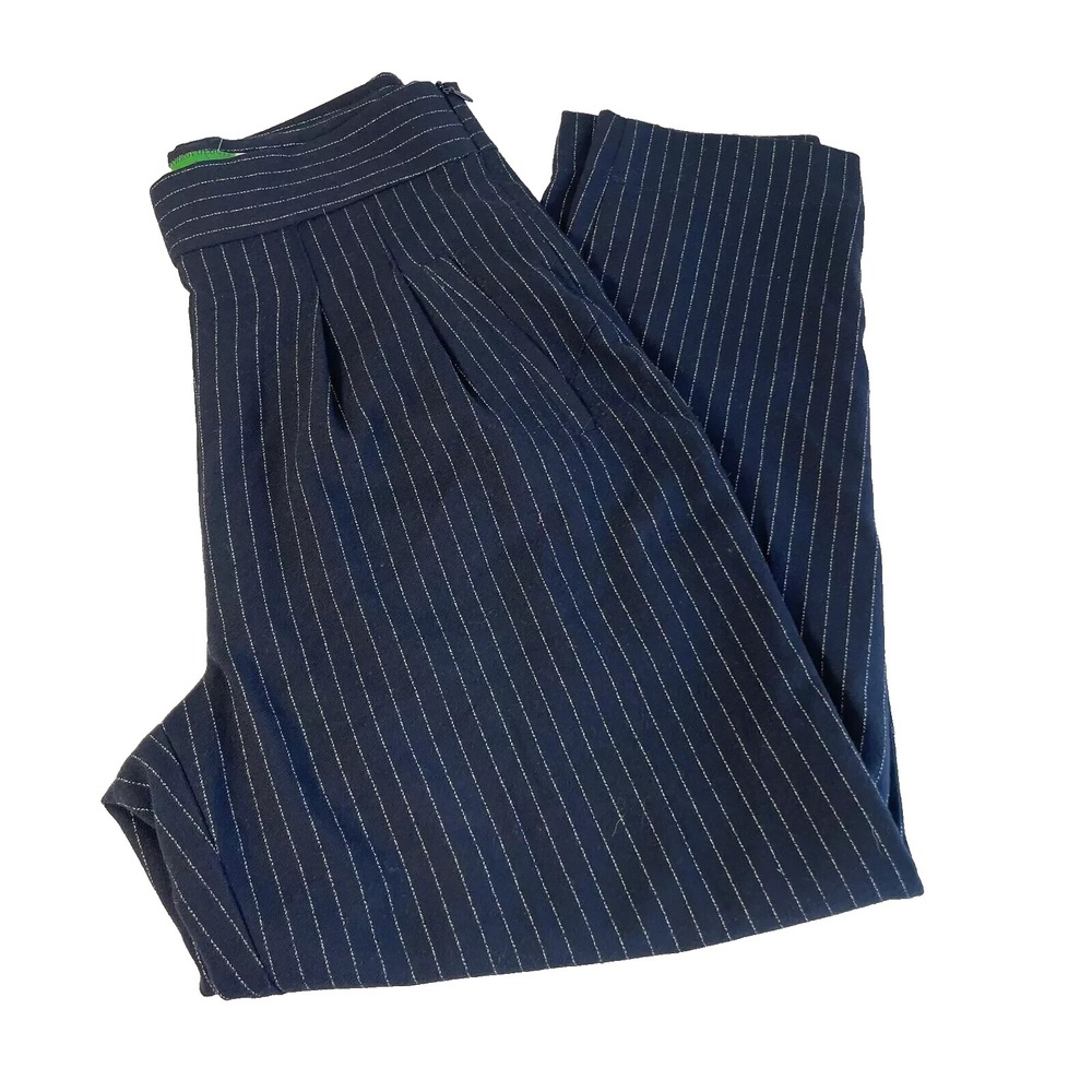 Anthropologie High Rise Striped Dress Pants Blue Womens 2 Pleated Front Side Zip